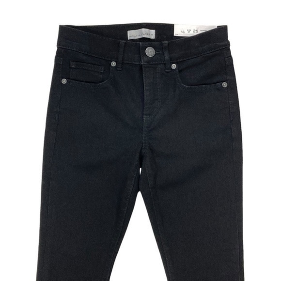 Loft Jeans Women Size 25 Black Dark Wash Denim Slim Pocket Skinny Button Hem New - Picture 3 of 13